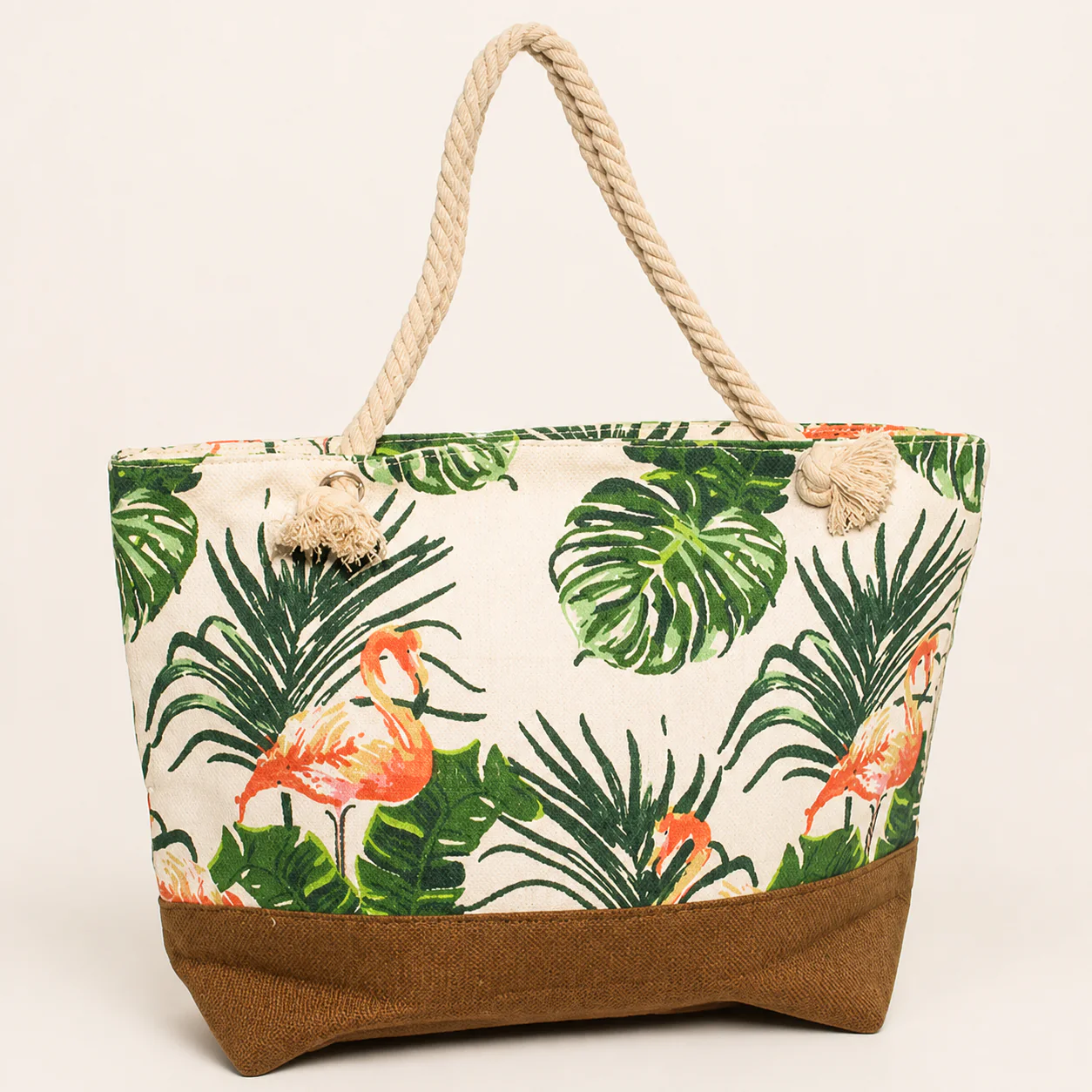 Hvit strandbag med pelikanmotiv