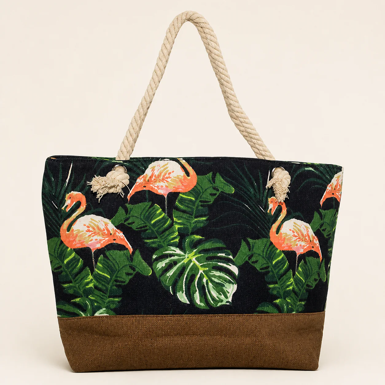 Mørkeblå strandbag med pelikanmotiv